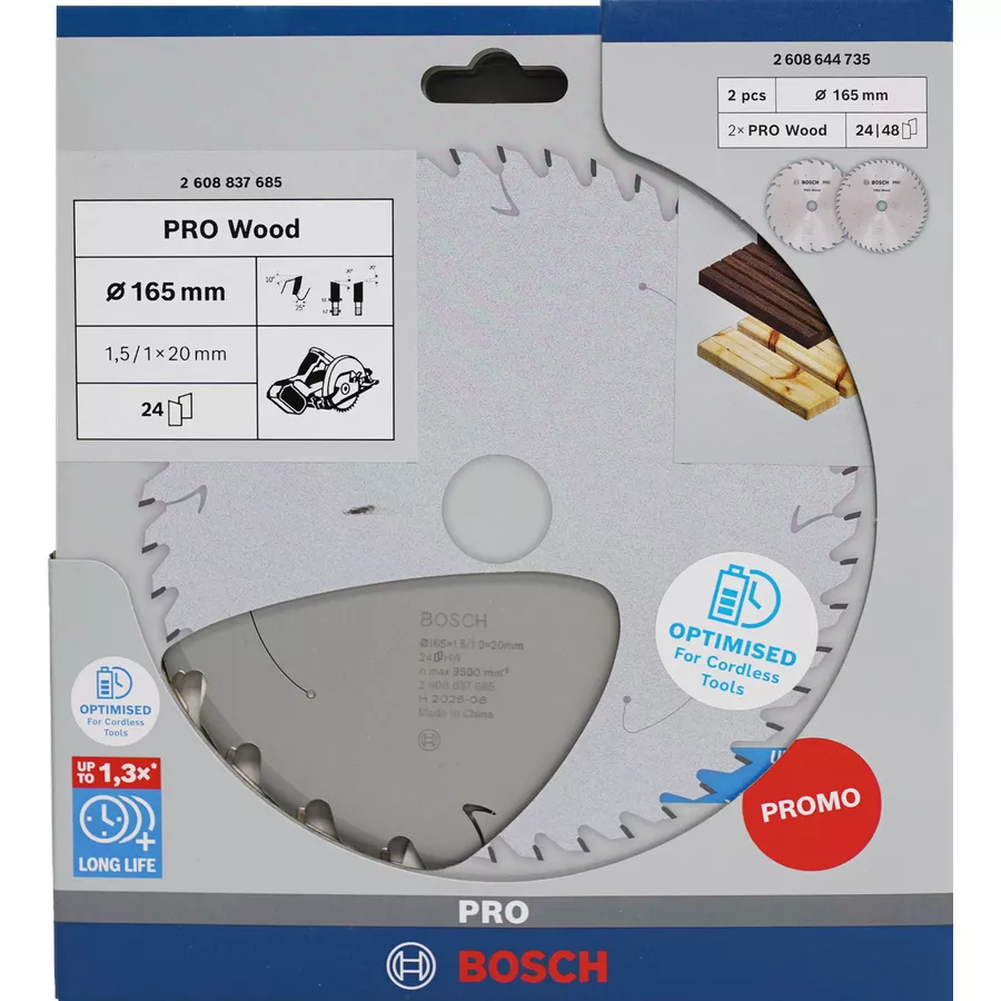 Set 2x lames PRO Wood cordless 165x20mm BOSCH